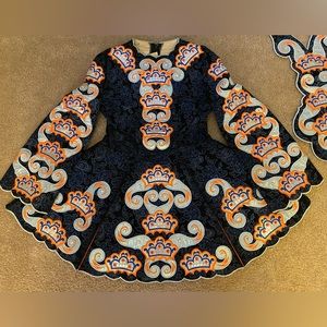 Dark Blue and Orange Siopa Rince Teo Irish Dance Solo Dress.